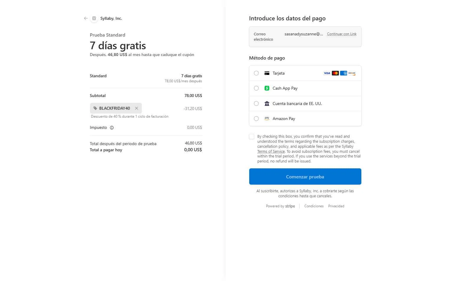 Syllaby checkout page showing Syllaby promo code box | Screenshot taken by SimplyCodes community member on Feb 13, 2026