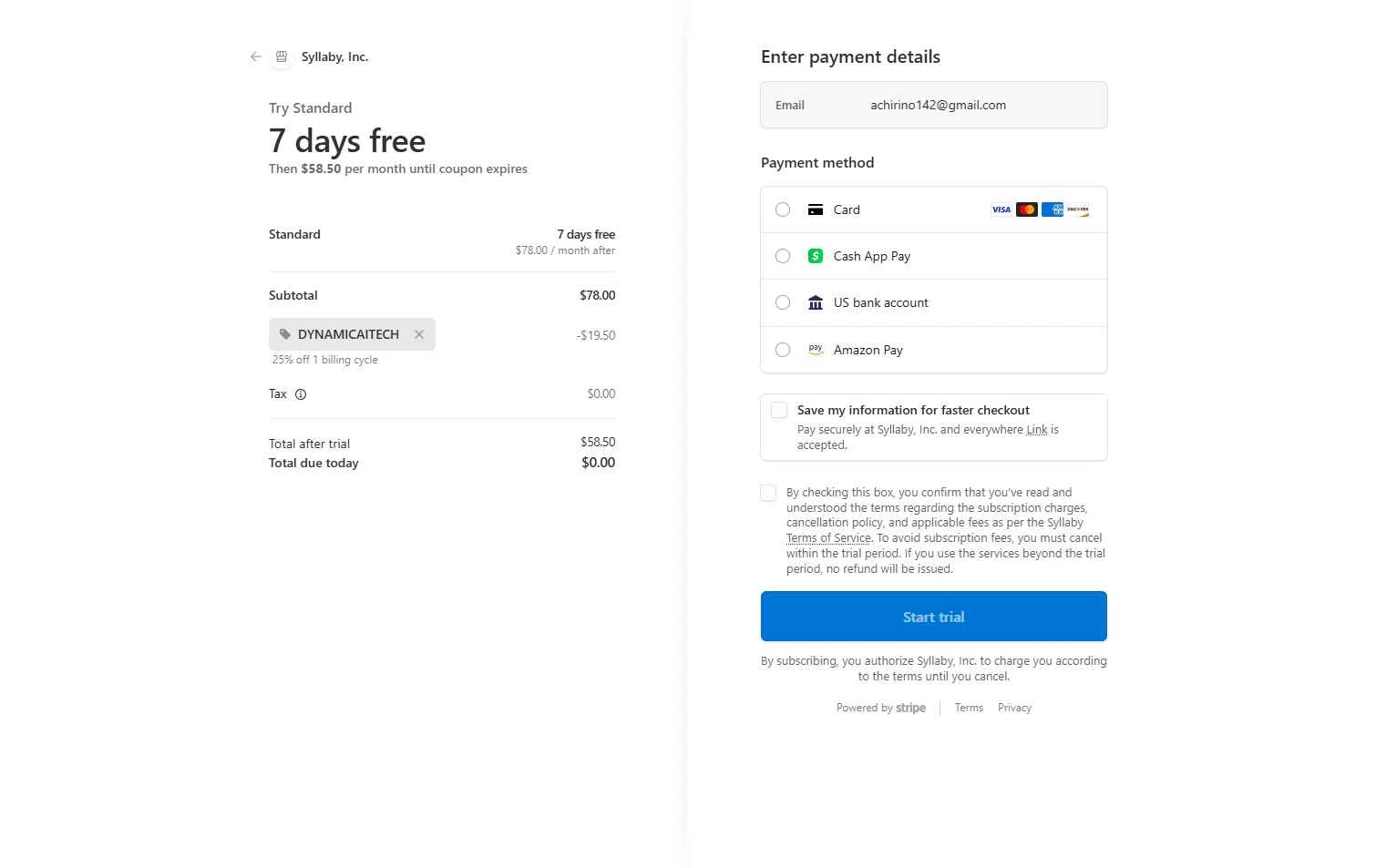 Syllaby checkout page showing Syllaby promo code box | Screenshot taken by SimplyCodes community member on Jan 30, 2026