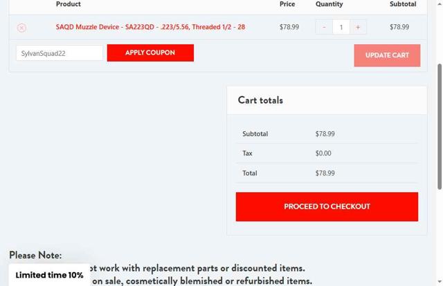 Sylvan Arms checkout page showing Sylvan Arms coupon code box | Screenshot taken by SimplyCodes community member on Jul 27, 2025