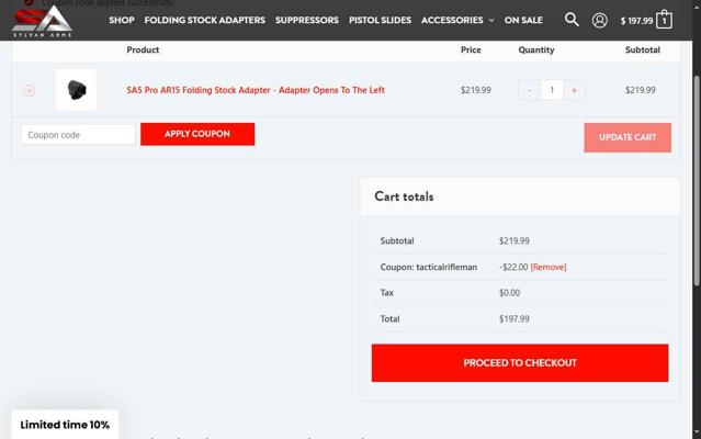 Sylvan Arms checkout page showing Sylvan Arms coupon code box | Screenshot taken by SimplyCodes community member on May 5, 2025