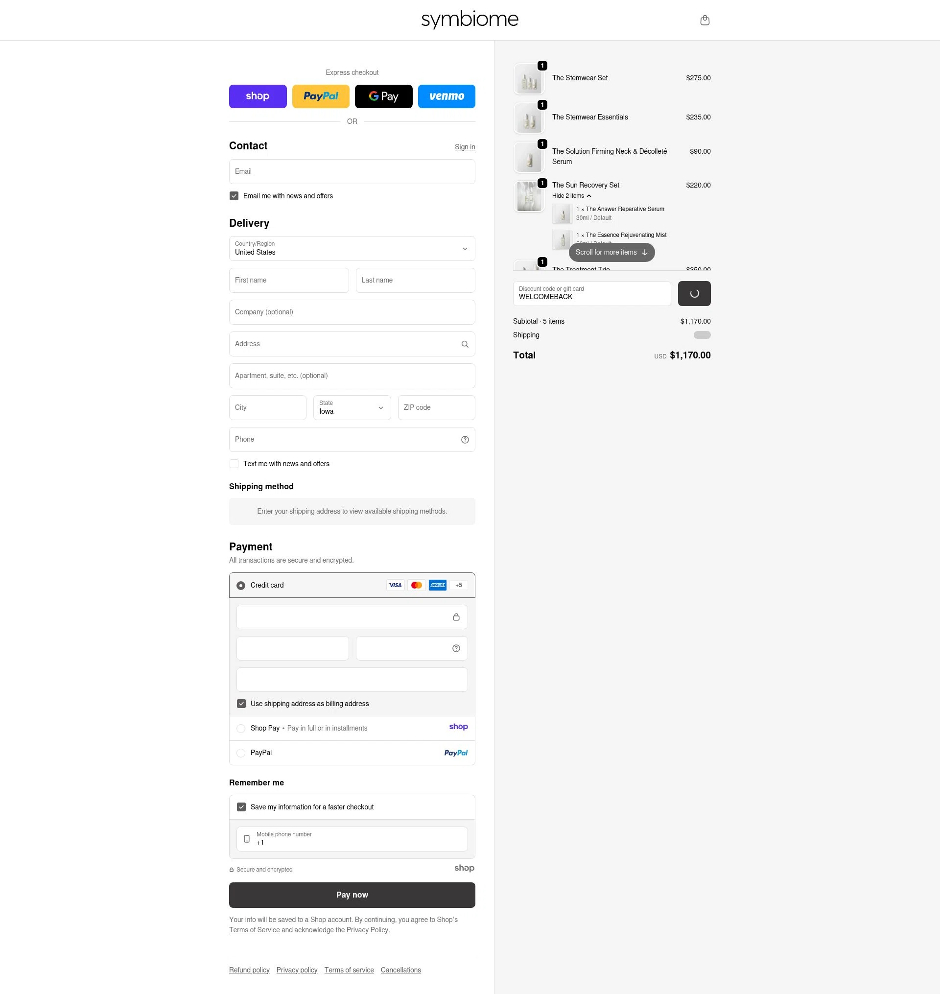 Symbiome checkout page showing Symbiome discount code box | Screenshot taken by SimplyCodes community member on Dec 23, 2025