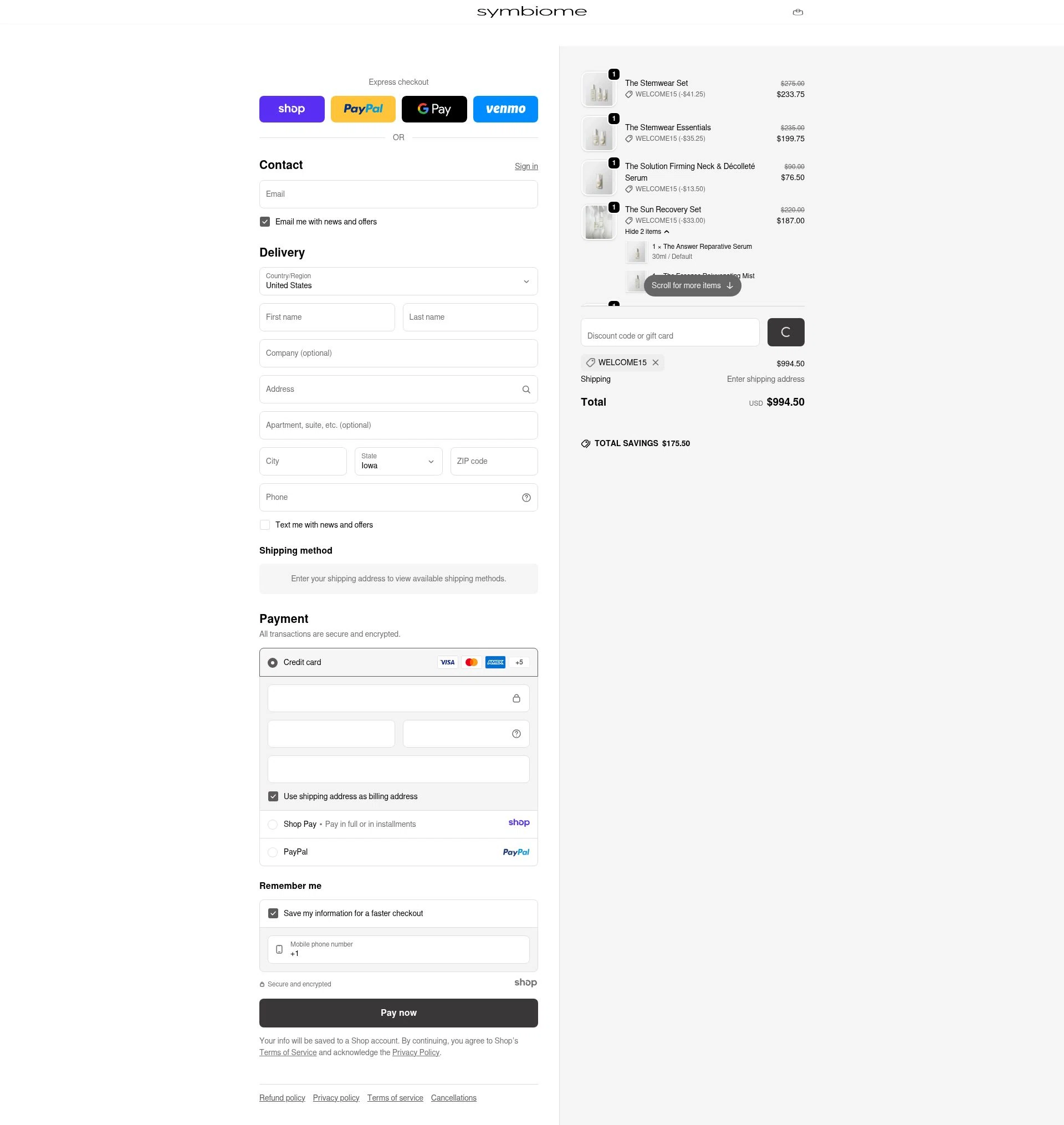 Symbiome checkout page showing Symbiome discount code box | Screenshot taken by SimplyCodes community member on Dec 23, 2025