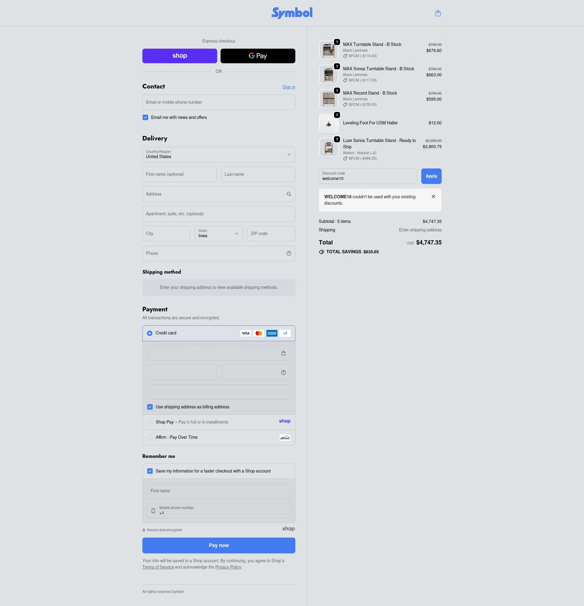 Symbol Audio checkout page showing Symbol Audio promo code box | Screenshot taken by SimplyCodes community member on Nov 30, 2025