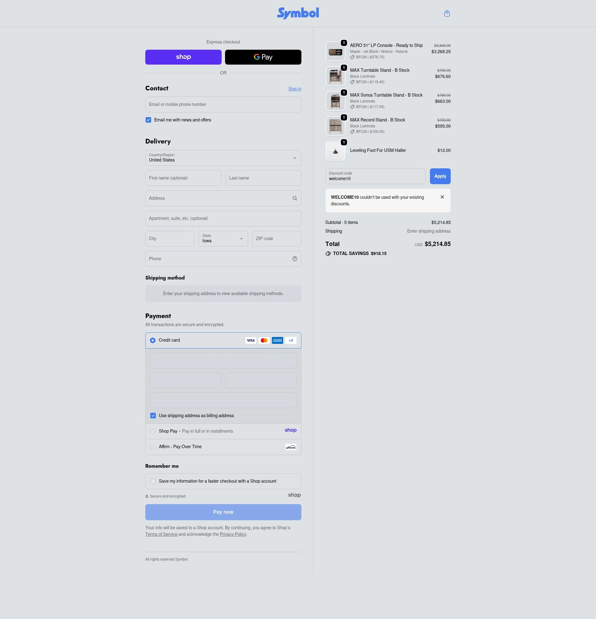 Symbol Audio checkout page showing Symbol Audio promo code box | Screenshot taken by SimplyCodes community member on Dec 5, 2025