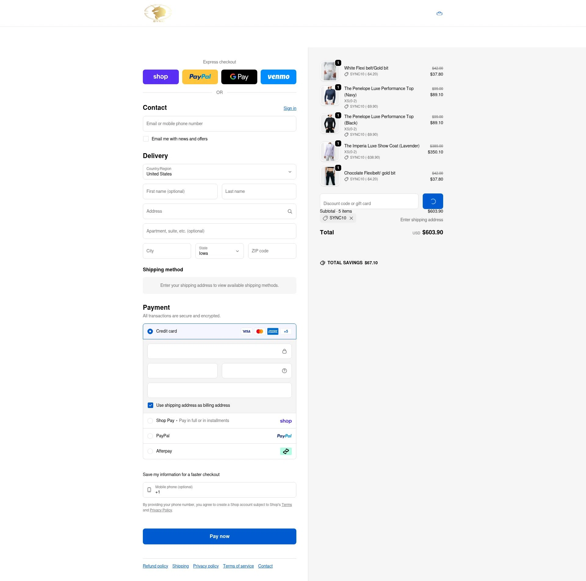 Sync Equestrian checkout page showing Sync Equestrian discount code box | Screenshot taken by SimplyCodes community member on Feb 7, 2026