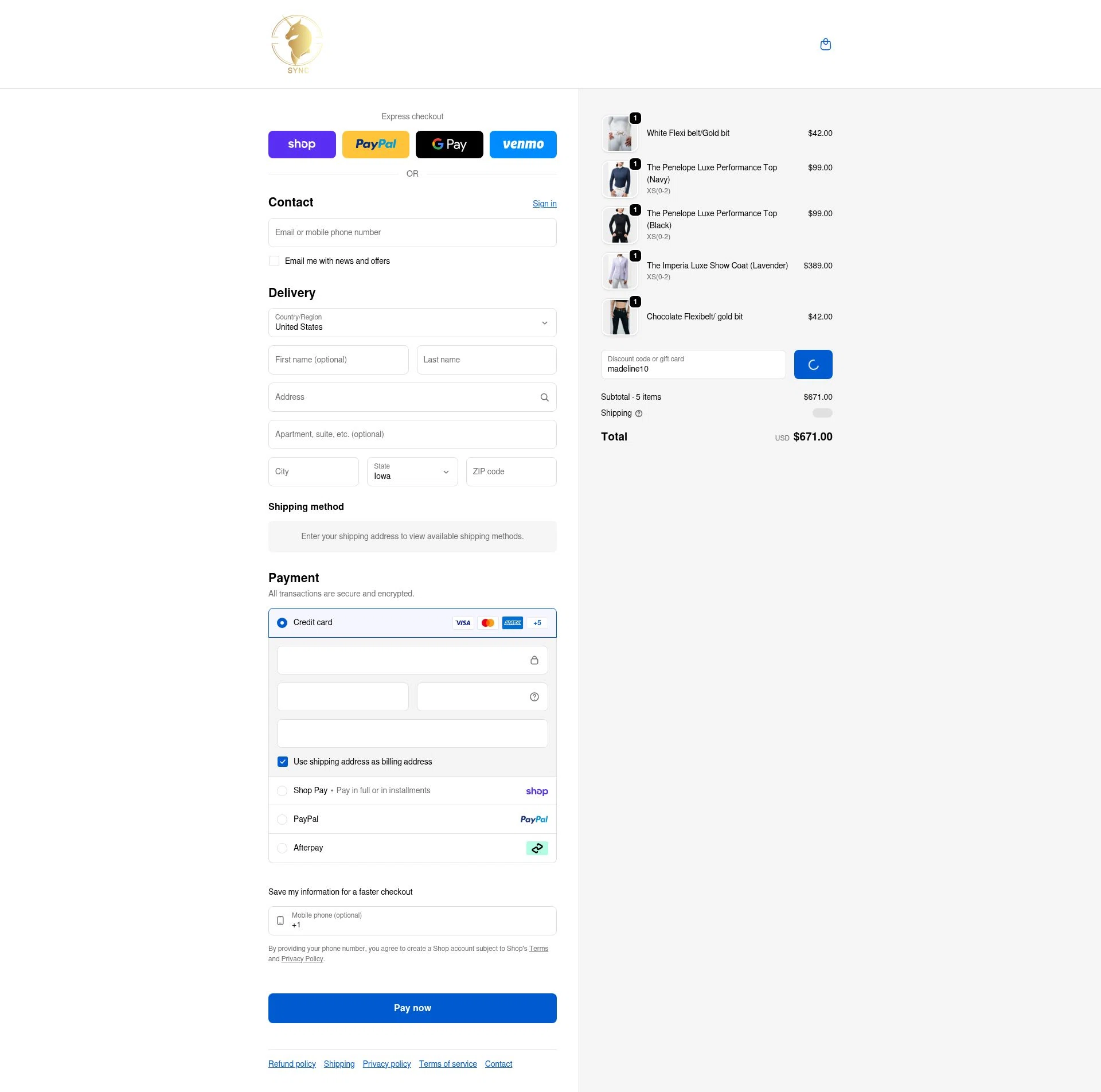 Sync Equestrian checkout page showing Sync Equestrian discount code box | Screenshot taken by SimplyCodes community member on Feb 7, 2026