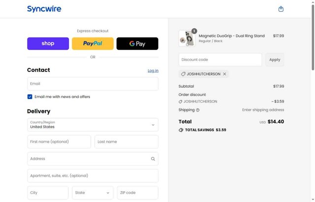 Syncwire checkout page showing Syncwire discount code box | Screenshot taken by SimplyCodes community member on Sep 3, 2025