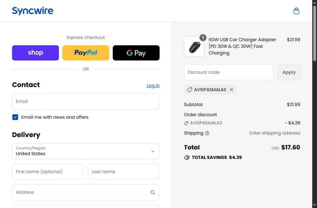 Syncwire checkout page showing Syncwire discount code box | Screenshot taken by SimplyCodes community member on Sep 3, 2025