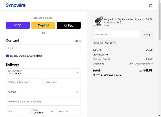 Syncwire checkout page showing Syncwire discount code box | Screenshot taken by SimplyCodes community member on Sep 3, 2025
