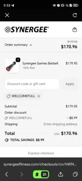 WELCOMEFULL coupon verification screenshot