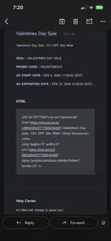 VALENTINES15 coupon verification screenshot