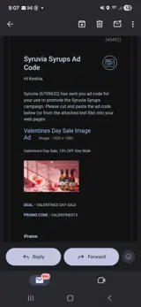 VALENTINES15 coupon verification screenshot
