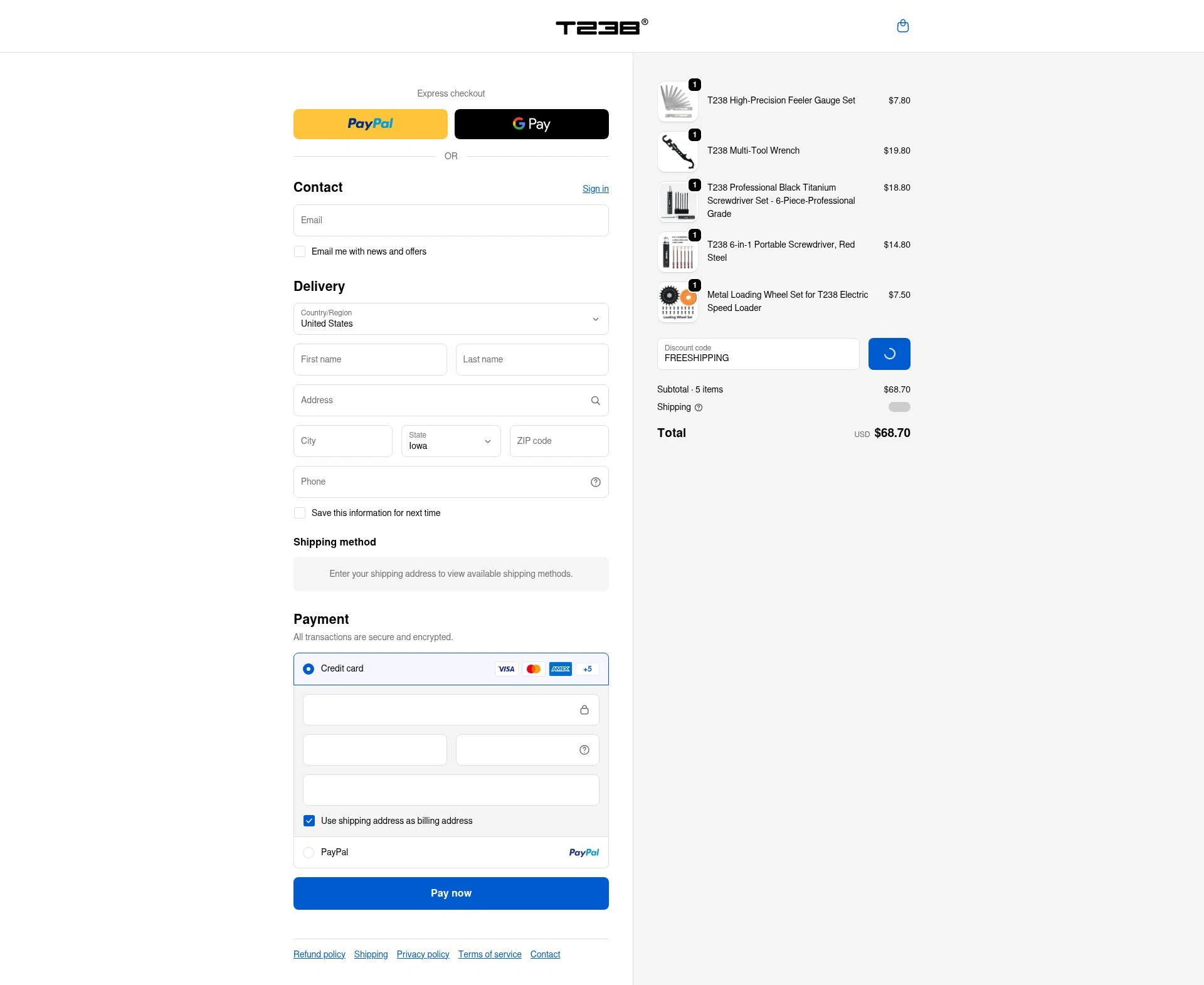 T238 checkout page showing T238 discount code box | Screenshot taken by SimplyCodes community member on Jan 11, 2026