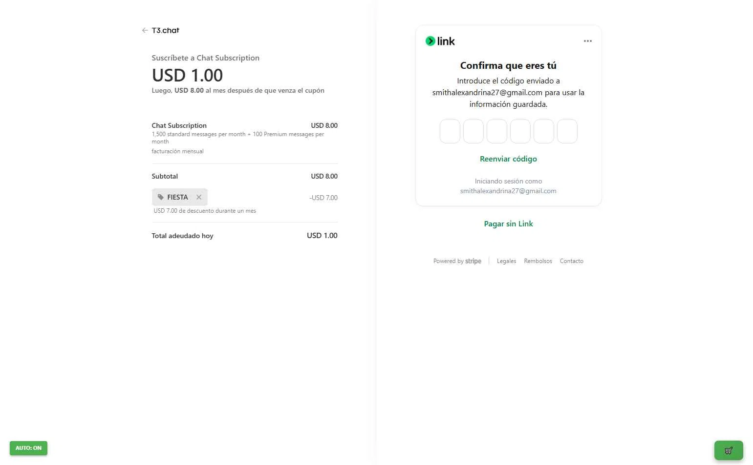 T3 Chat checkout page showing T3 Chat promo code box | Screenshot taken by SimplyCodes community member on Dec 2, 2025