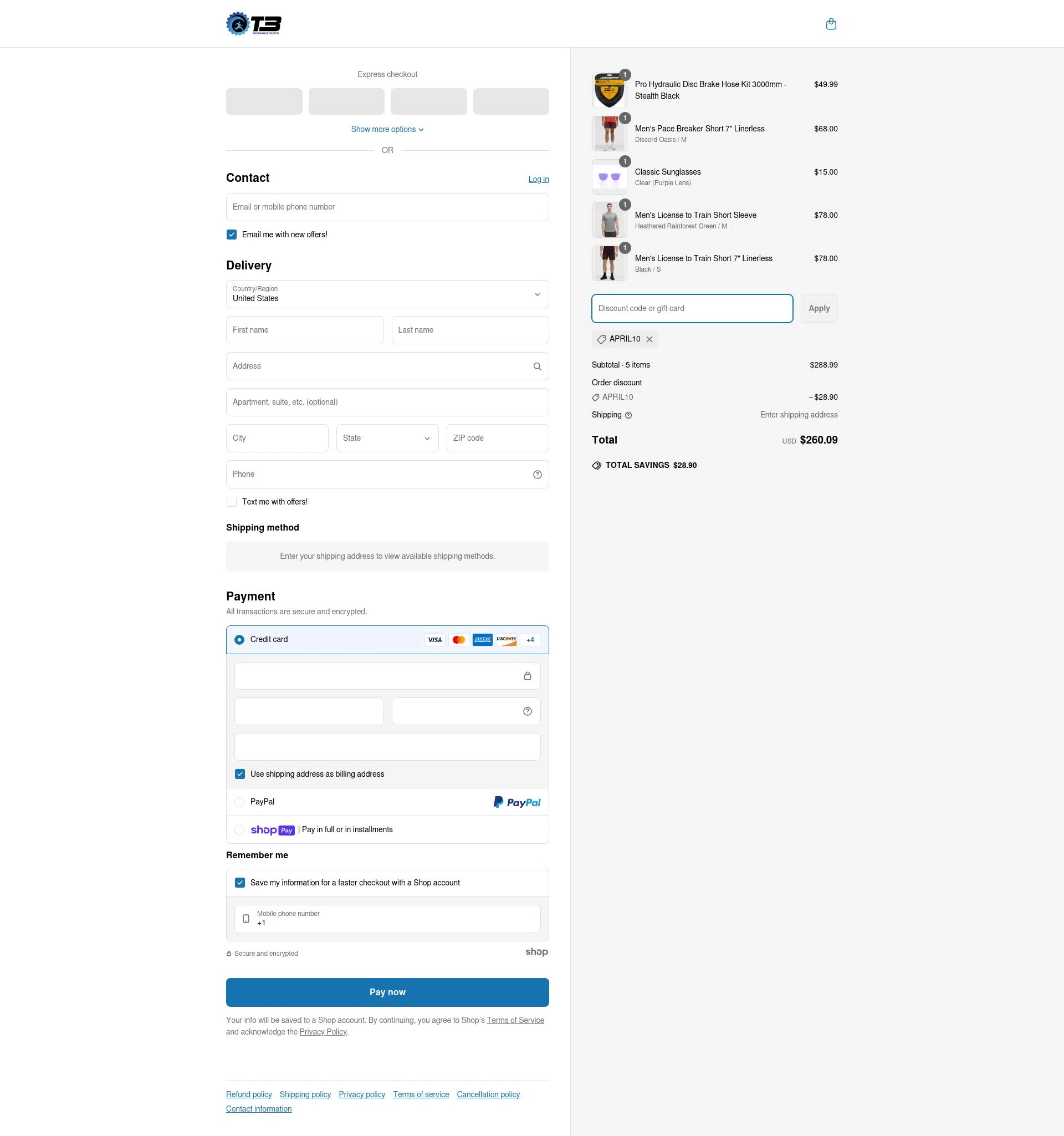 T3 Endurance Sports checkout page showing T3 Endurance Sports discount code box | Screenshot taken by SimplyCodes community member on Apr 27, 2025