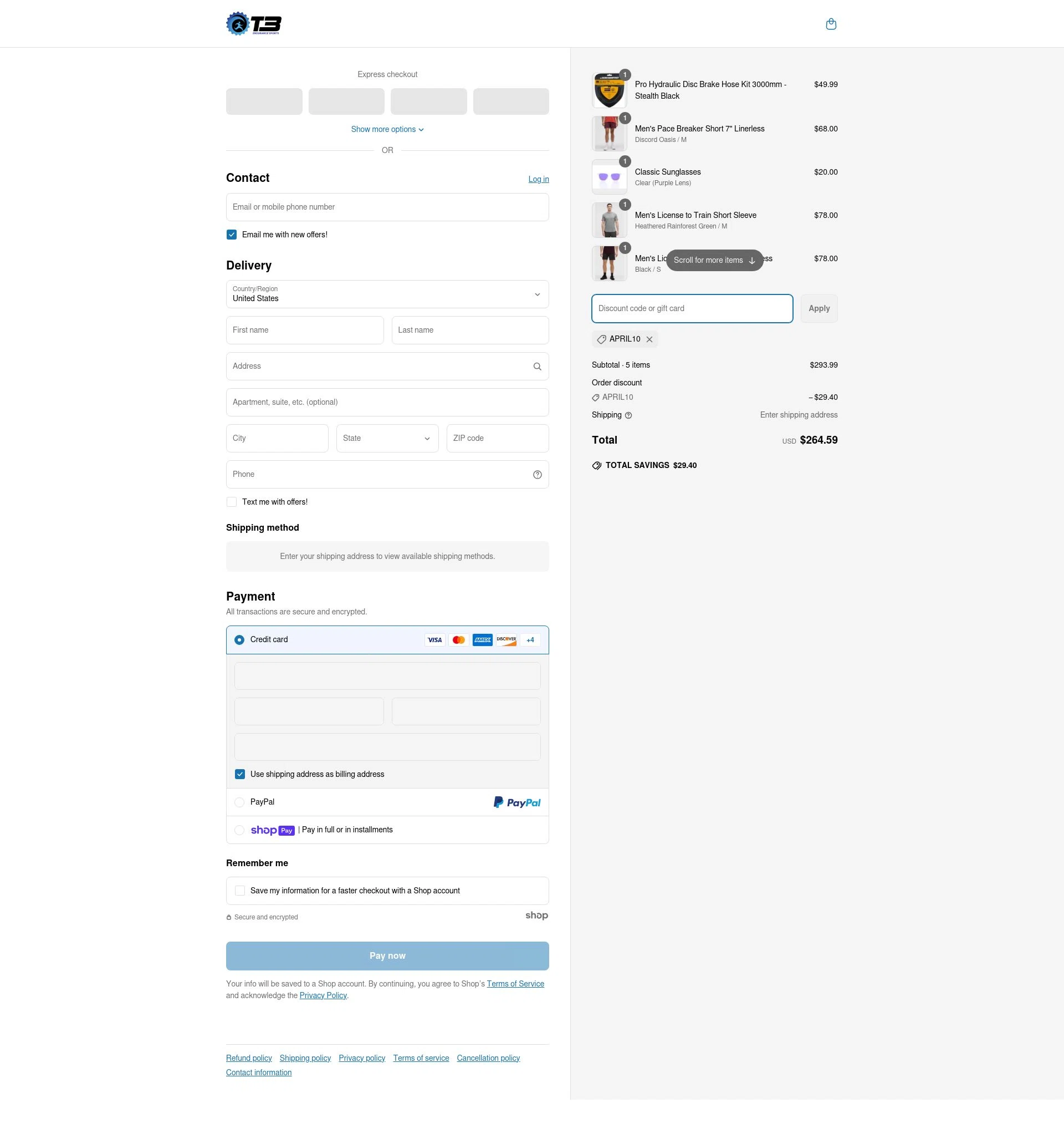T3 Endurance Sports checkout page showing T3 Endurance Sports discount code box | Screenshot taken by SimplyCodes community member on Apr 20, 2025