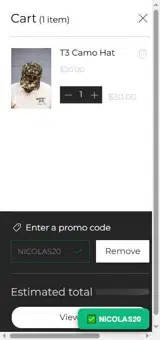 NICOLAS20 coupon verification screenshot