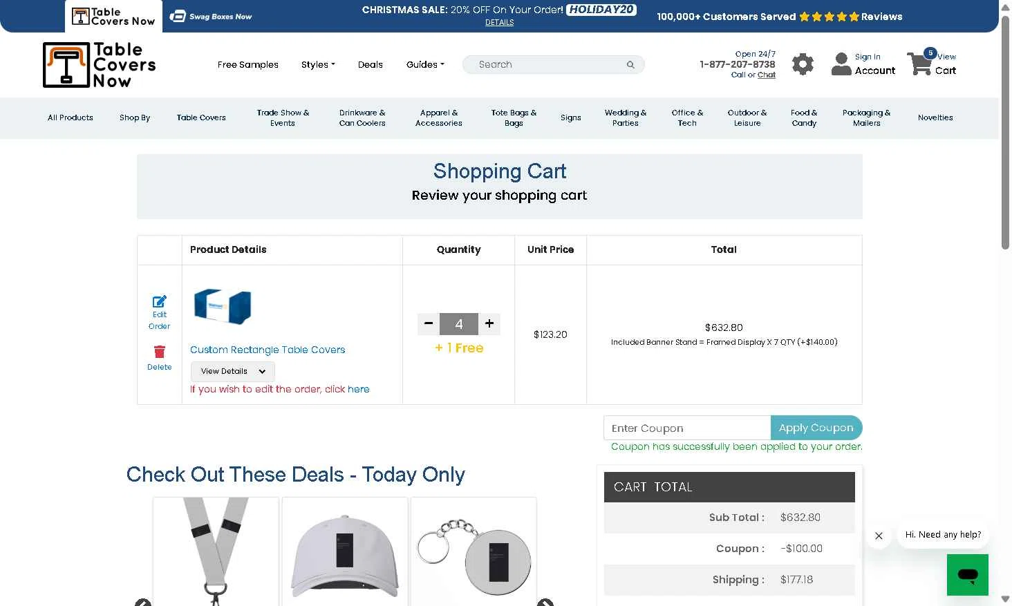 TableCoversNow checkout page showing TableCoversNow coupon code box | Screenshot taken by SimplyCodes community member on Dec 16, 2025