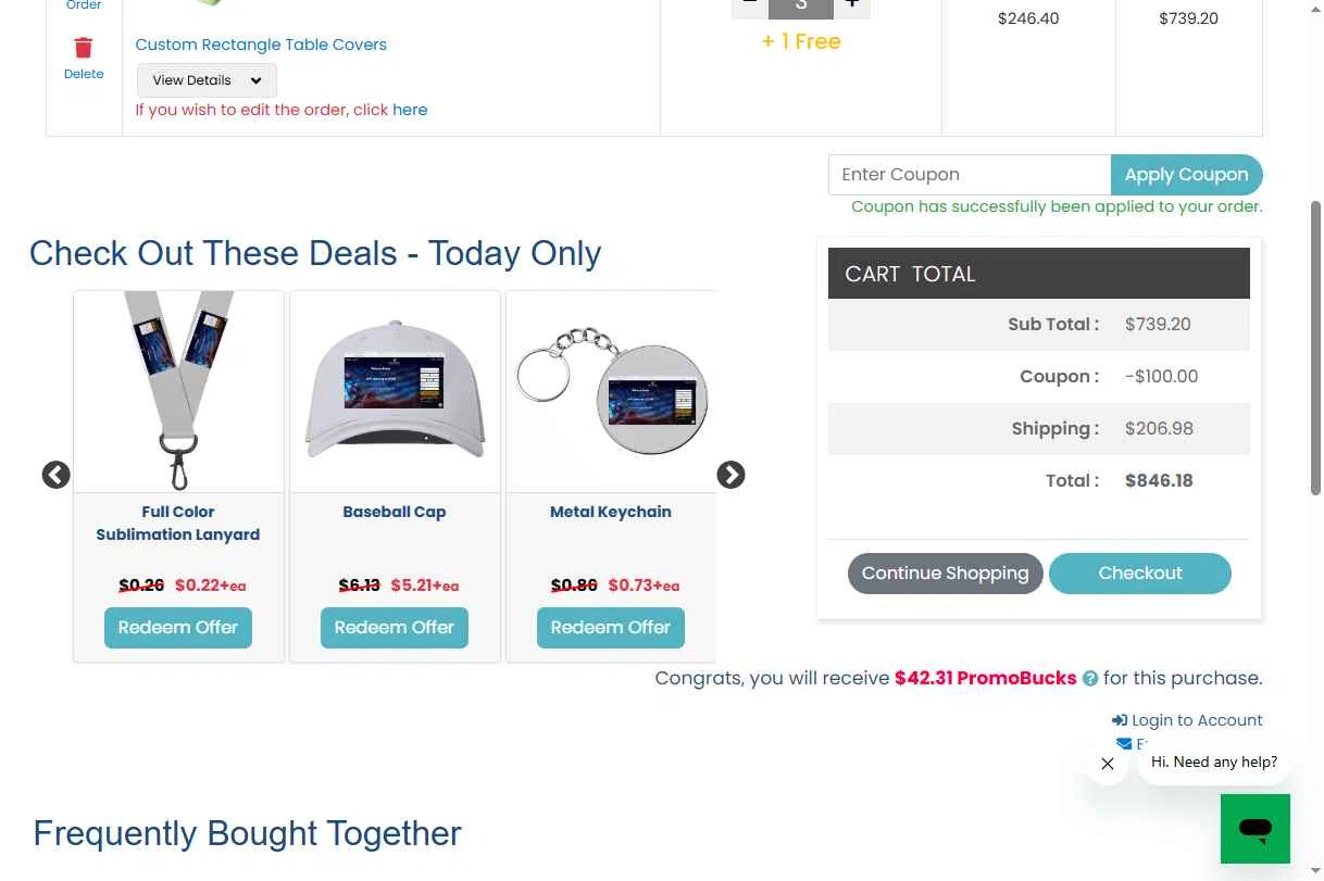 TableCoversNow checkout page showing TableCoversNow coupon code box | Screenshot taken by SimplyCodes community member on Jan 14, 2026