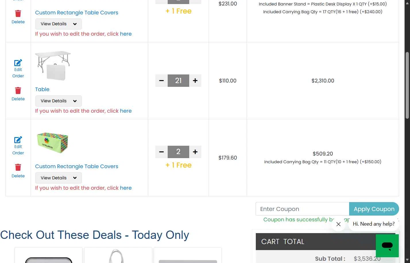 TableCoversNow checkout page showing TableCoversNow coupon code box | Screenshot taken by SimplyCodes community member on Dec 16, 2025