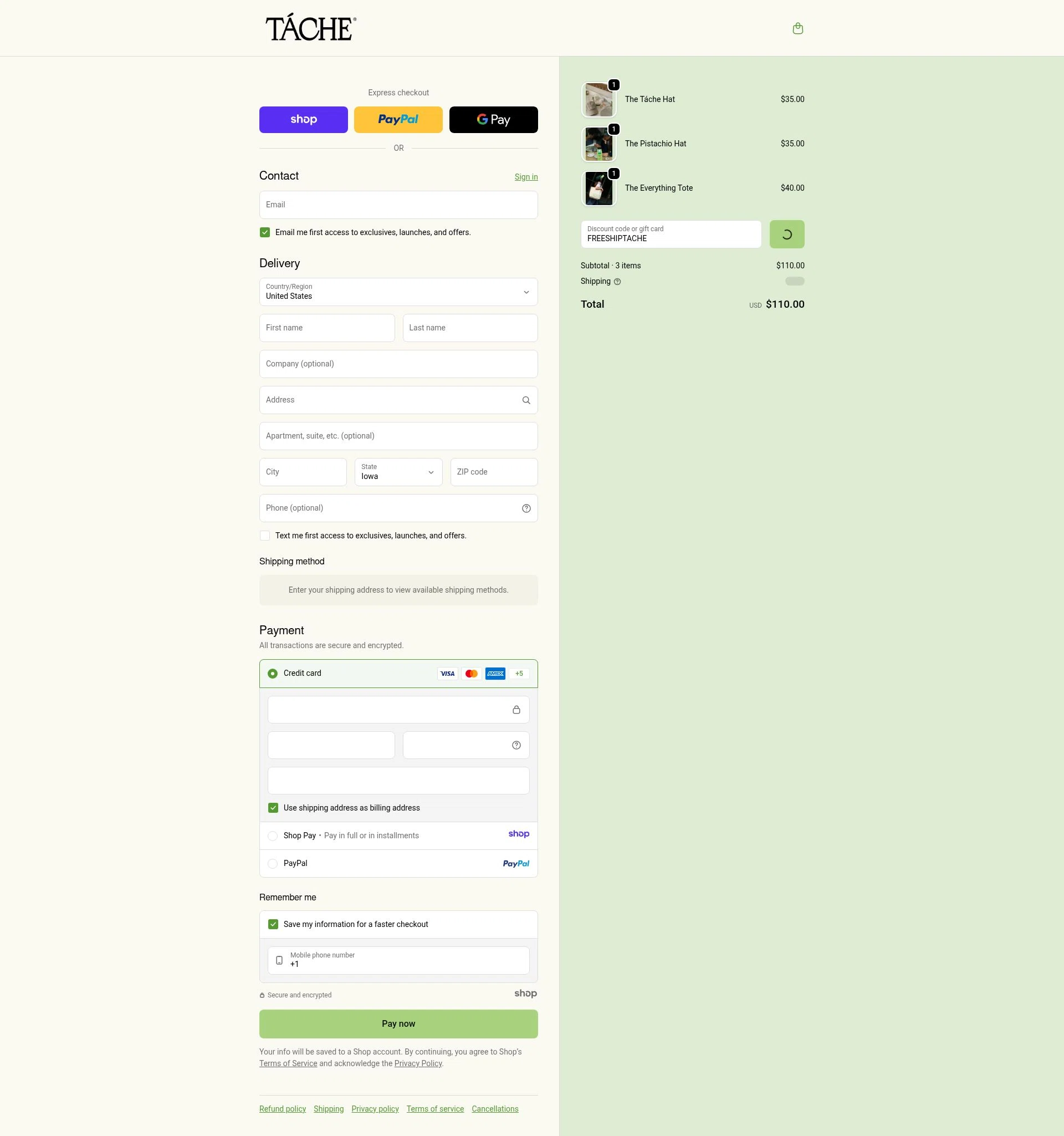 Tache Pistachio Milk checkout page showing Tache Pistachio Milk discount code box | Screenshot taken by SimplyCodes community member on Jan 4, 2026