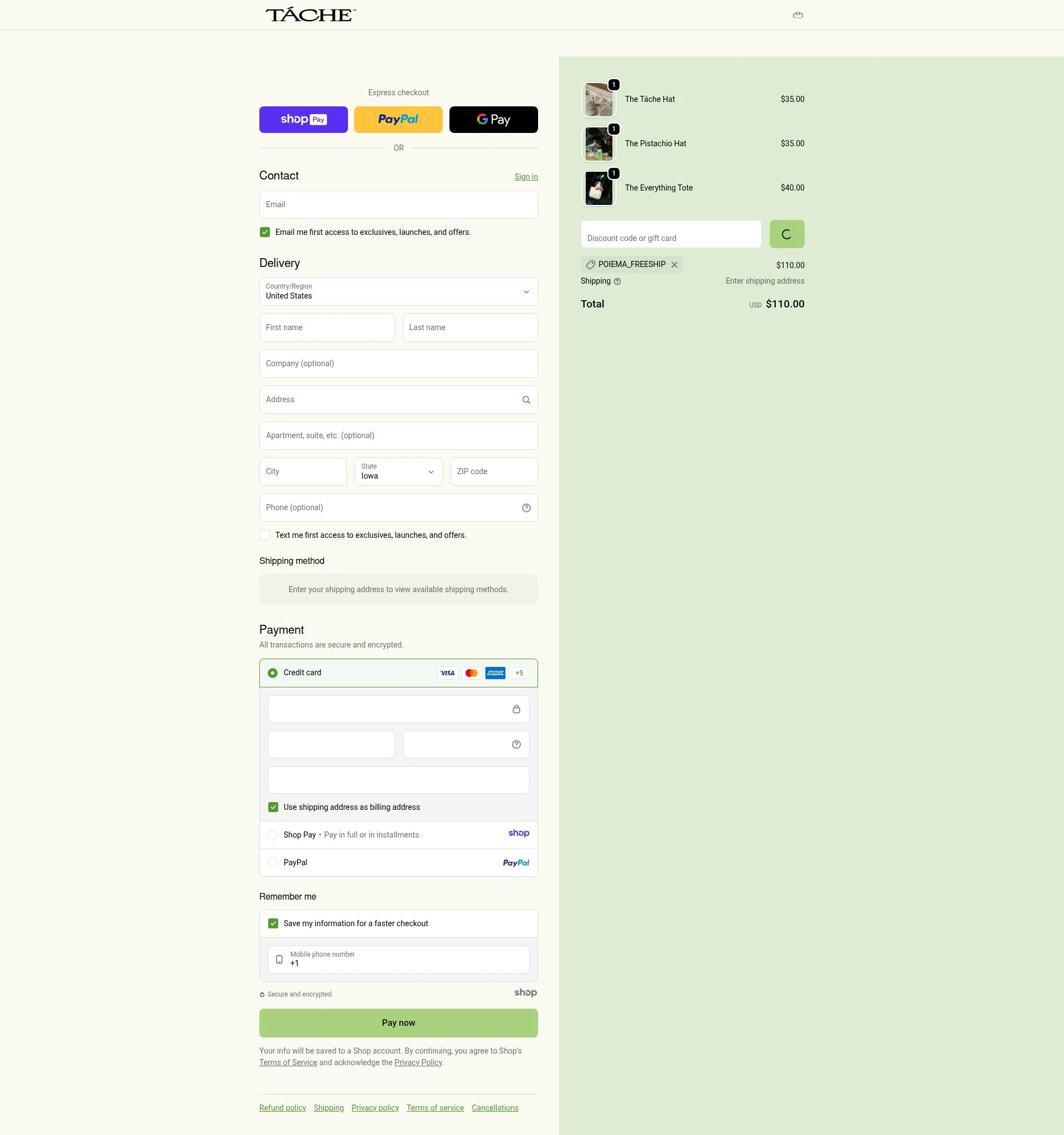Tache Pistachio Milk checkout page showing Tache Pistachio Milk discount code box | Screenshot taken by SimplyCodes community member on Jan 9, 2026