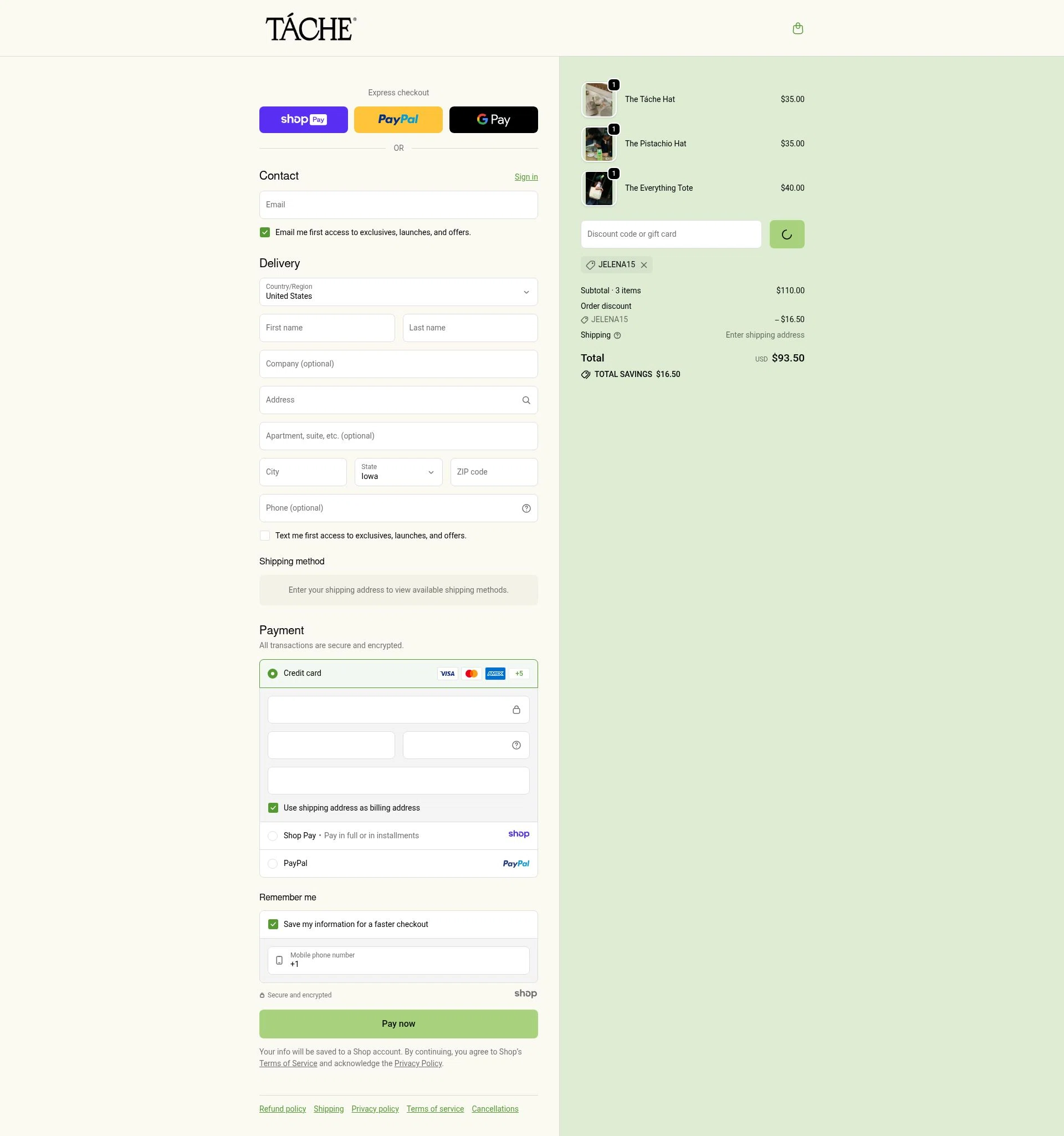 Tache Pistachio Milk checkout page showing Tache Pistachio Milk discount code box | Screenshot taken by SimplyCodes community member on Jan 9, 2026
