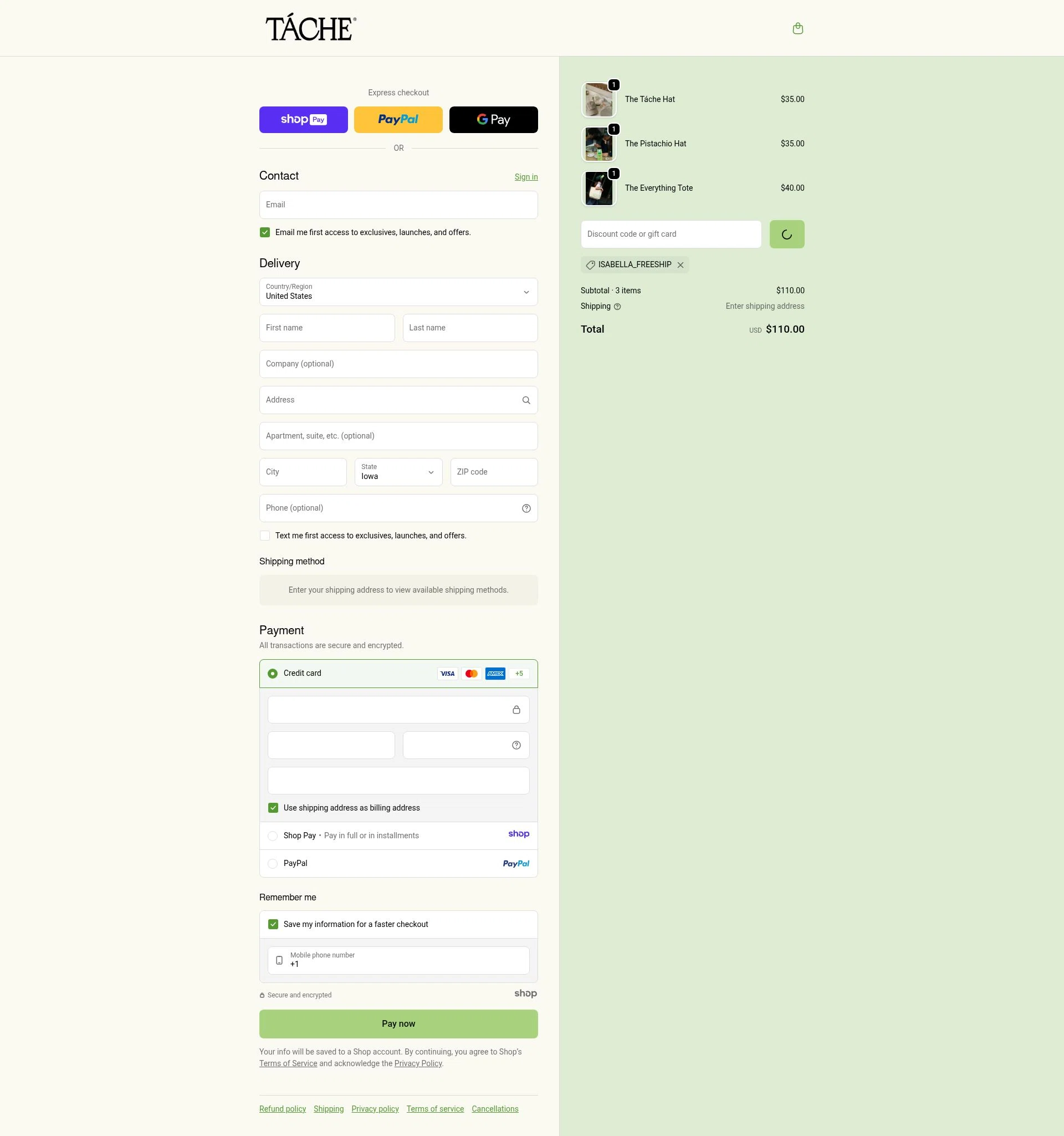 Tache Pistachio Milk checkout page showing Tache Pistachio Milk discount code box | Screenshot taken by SimplyCodes community member on Jan 9, 2026