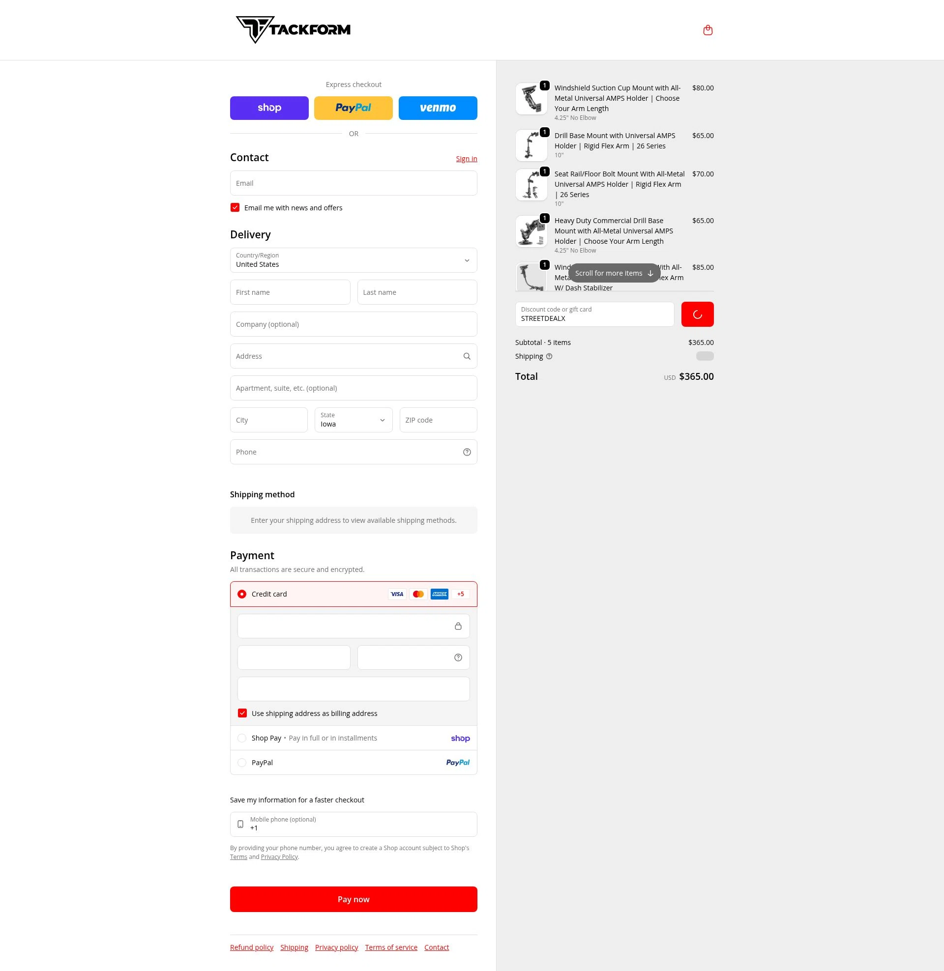 Tackform checkout page showing Tackform discount code box | Screenshot taken by SimplyCodes community member on Feb 7, 2026