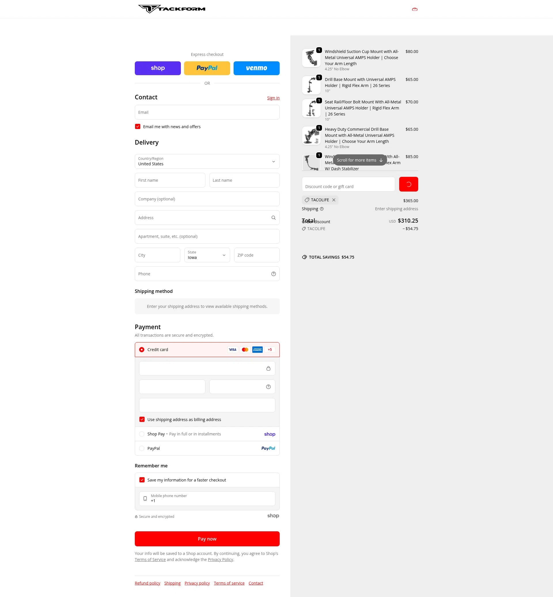 Tackform checkout page showing Tackform discount code box | Screenshot taken by SimplyCodes community member on Jan 29, 2026