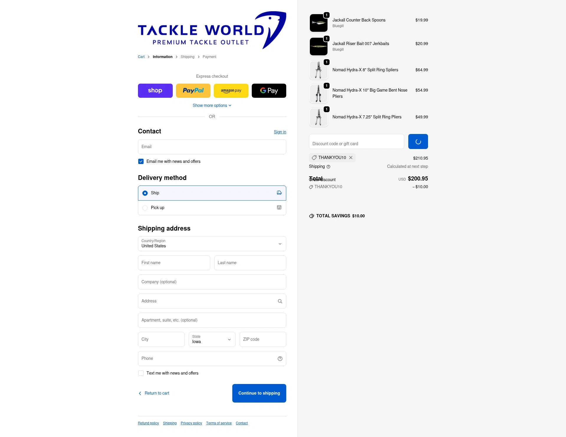 Tackle World checkout page showing Tackle World coupon code box | Screenshot taken by SimplyCodes community member on Jan 7, 2026