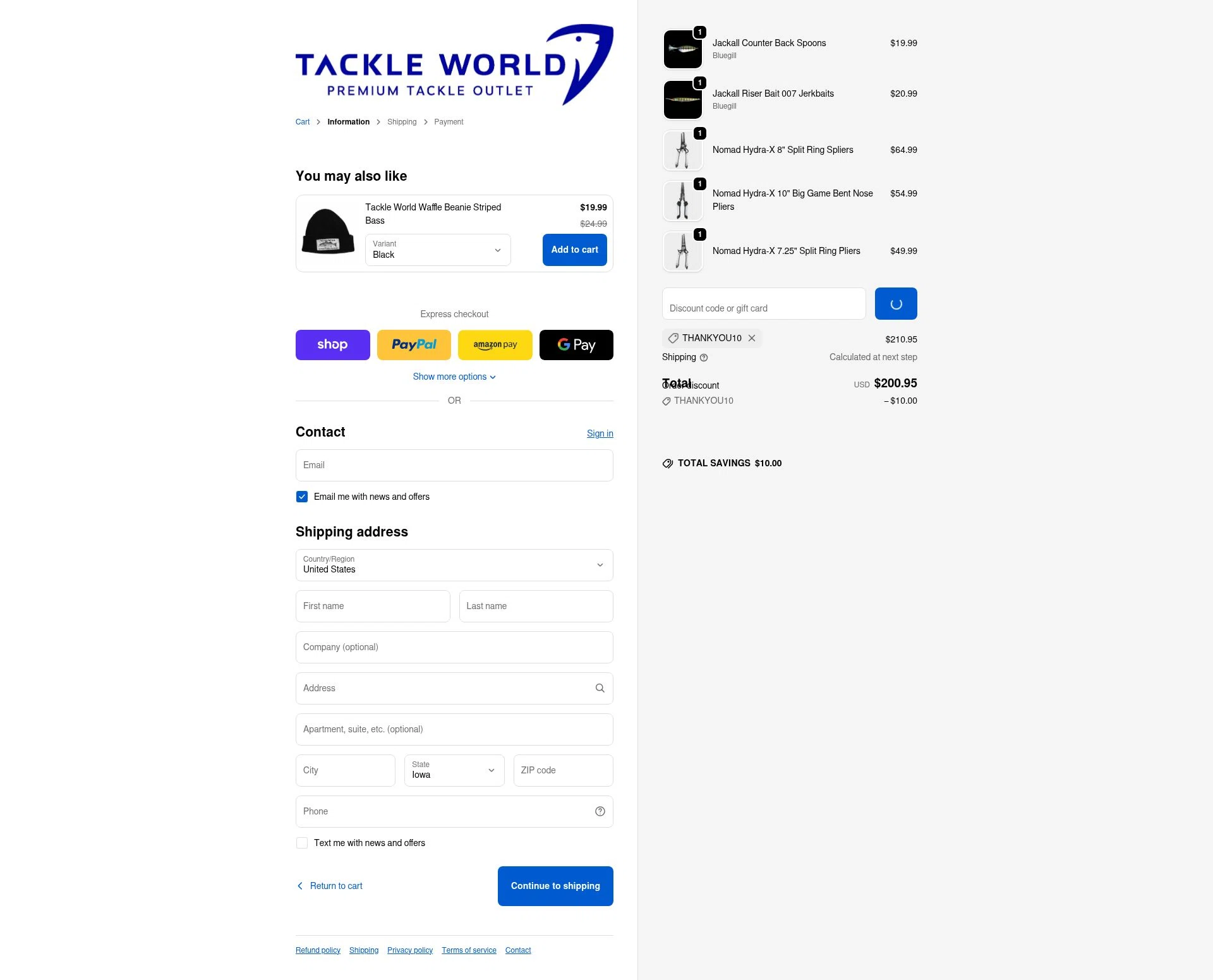 Tackle World checkout page showing Tackle World coupon code box | Screenshot taken by SimplyCodes community member on Jan 17, 2026
