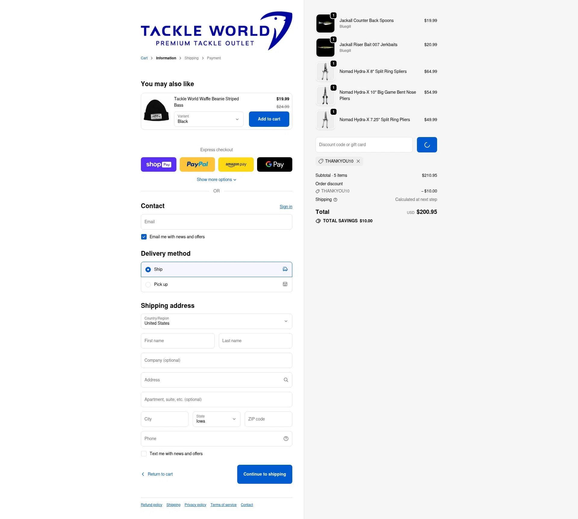 Tackle World checkout page showing Tackle World coupon code box | Screenshot taken by SimplyCodes community member on Jan 12, 2026