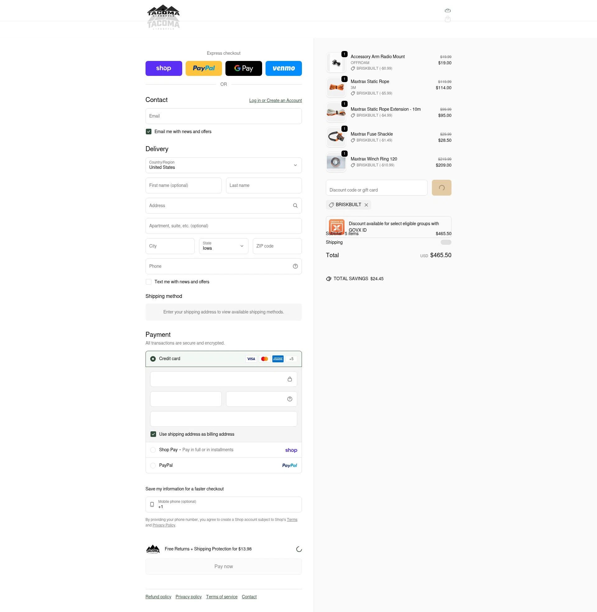 Tacoma Lifestyle checkout page showing Tacoma Lifestyle discount code box | Screenshot taken by SimplyCodes community member on Feb 1, 2026