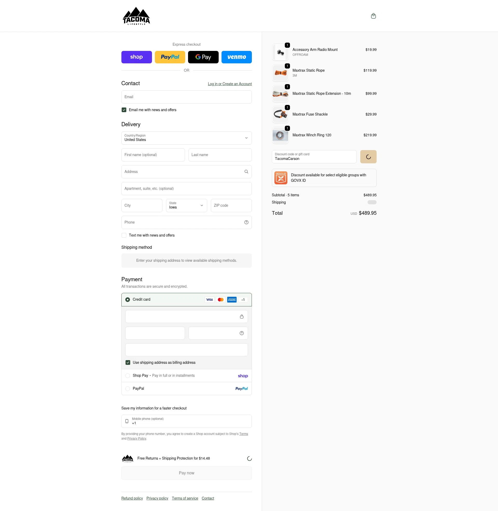 Tacoma Lifestyle checkout page showing Tacoma Lifestyle discount code box | Screenshot taken by SimplyCodes community member on Feb 5, 2026