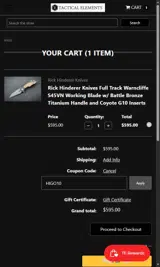 Tactical Elements coupon verification screenshot