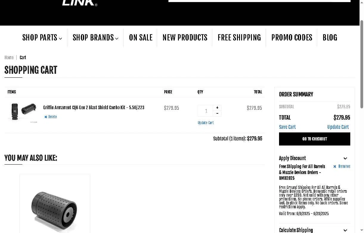 Tactical Link checkout page showing Tactical Link promo code box | Screenshot taken by SimplyCodes community member on Jun 12, 2025