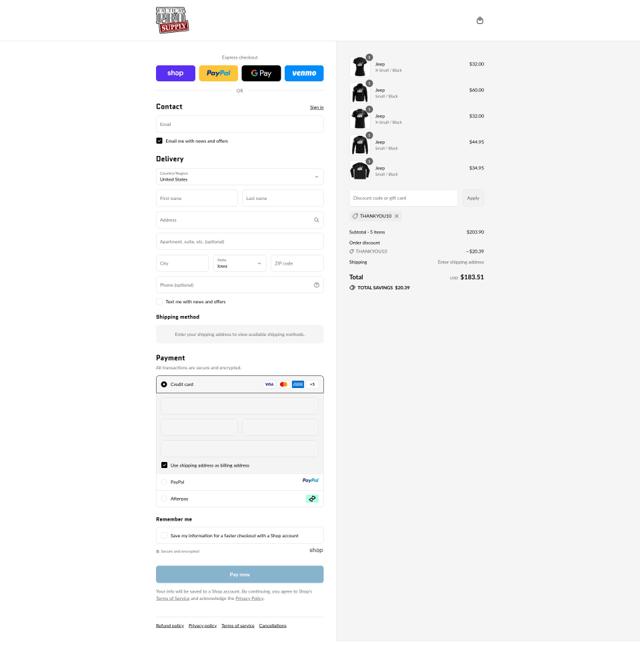 Tactical Pro Supply checkout page showing Tactical Pro Supply promo code box | Screenshot taken by SimplyCodes community member on Sep 11, 2025