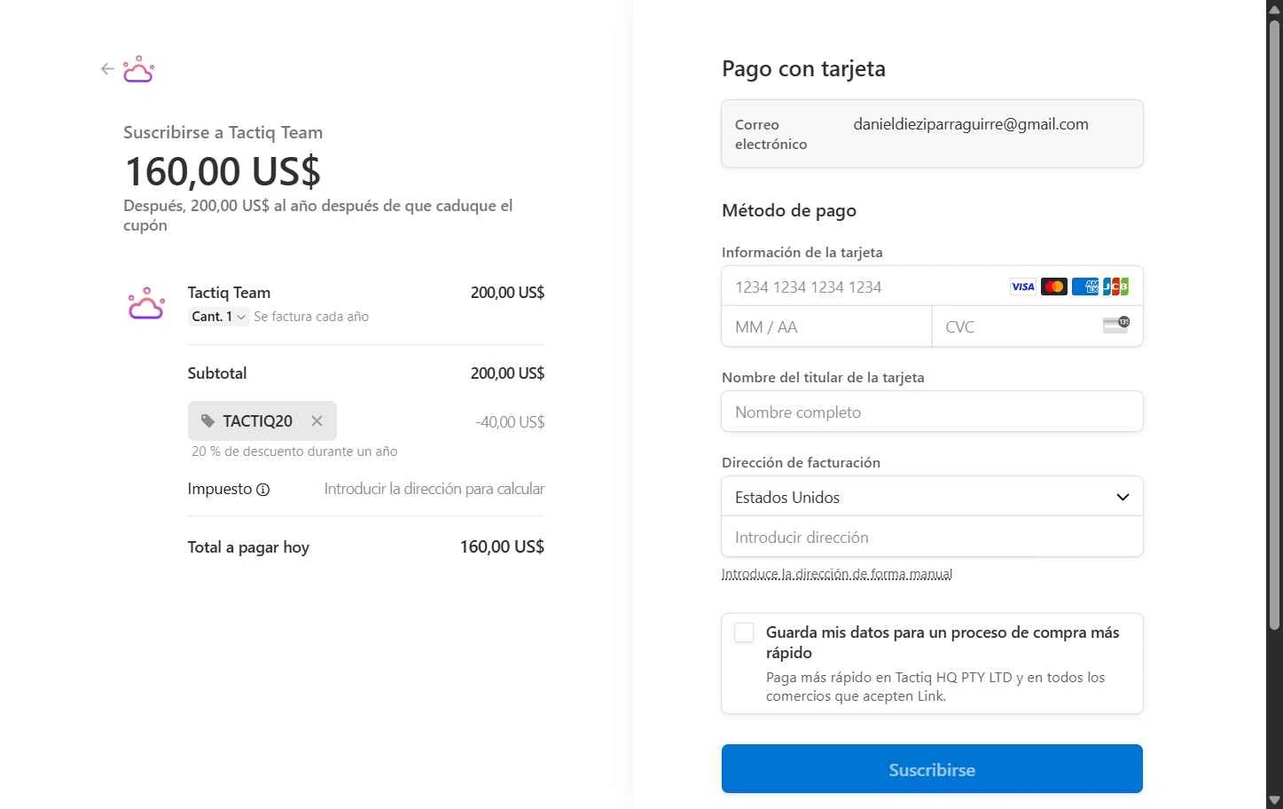 Tactiq checkout page showing Tactiq promo code box | Screenshot taken by SimplyCodes community member on Jul 15, 2025