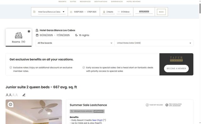TAFER Hotels & Resorts checkout page showing TAFER Hotels & Resorts promo code box | Screenshot taken by SimplyCodes community member on Jul 12, 2025