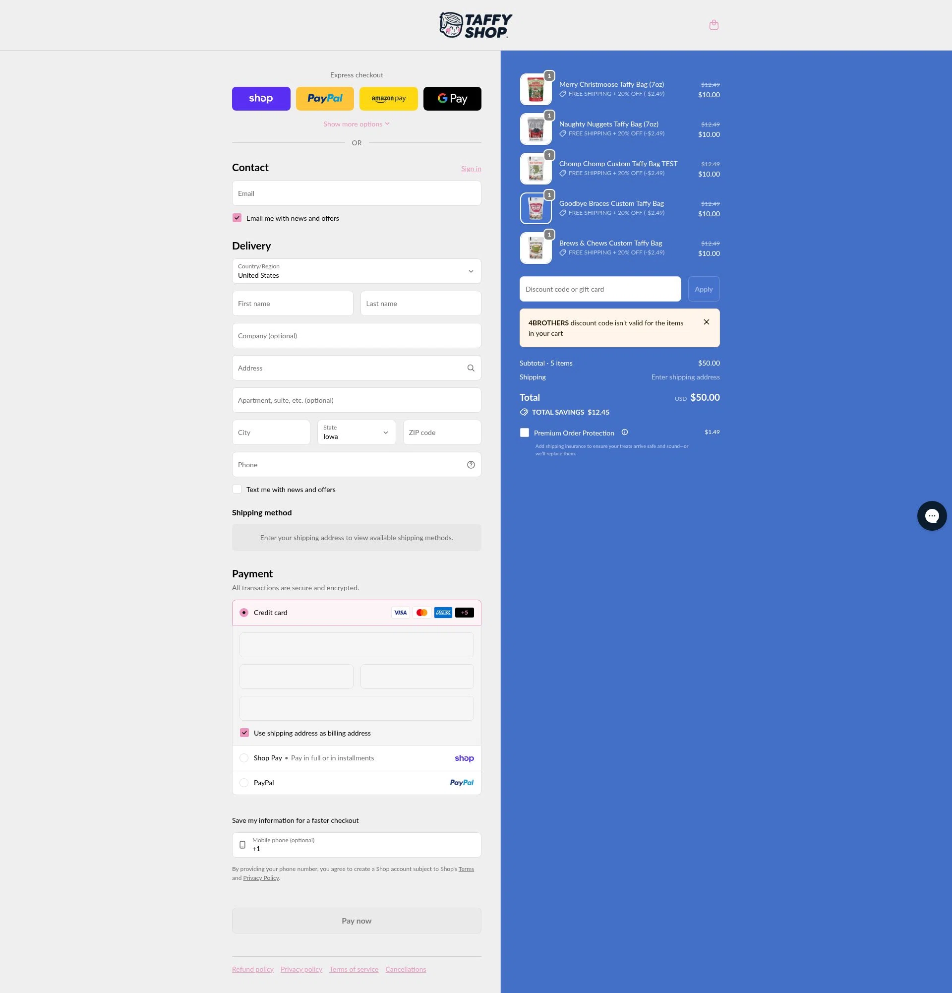 Taffy Shop checkout page showing Taffy Shop discount code box | Screenshot taken by SimplyCodes community member on Feb 1, 2026