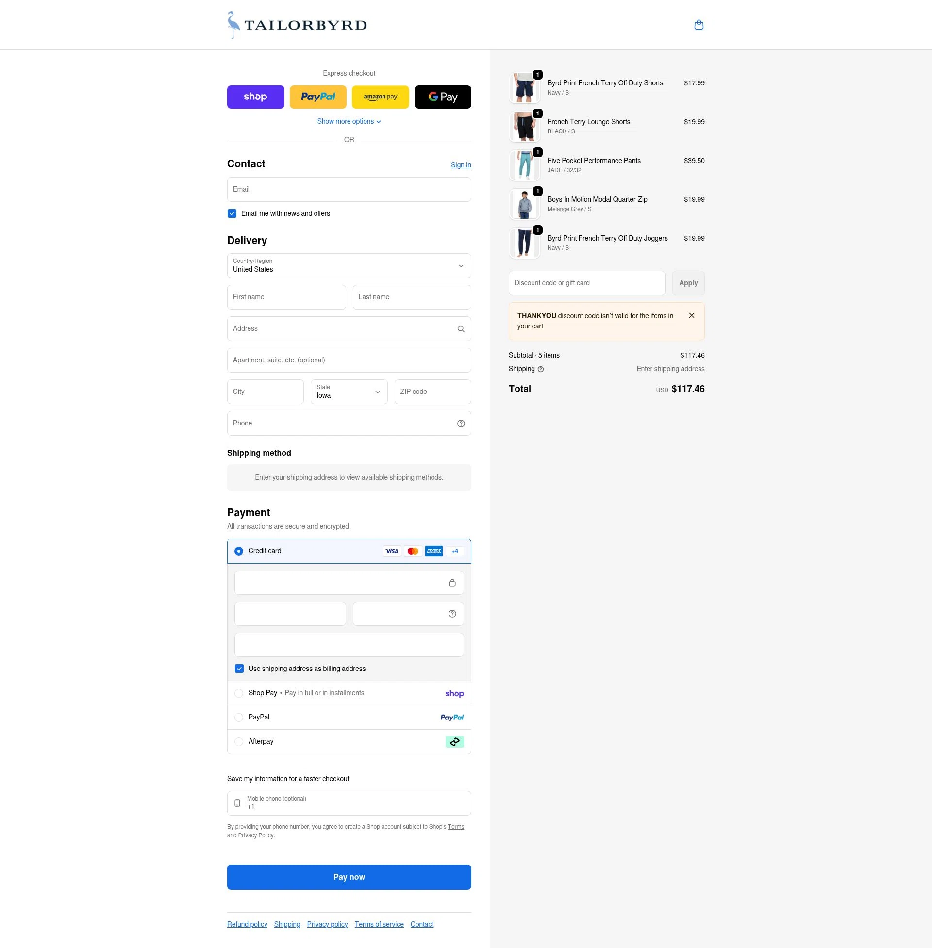 TailorByrd checkout page showing TailorByrd discount code box | Screenshot taken by SimplyCodes community member on Feb 10, 2026