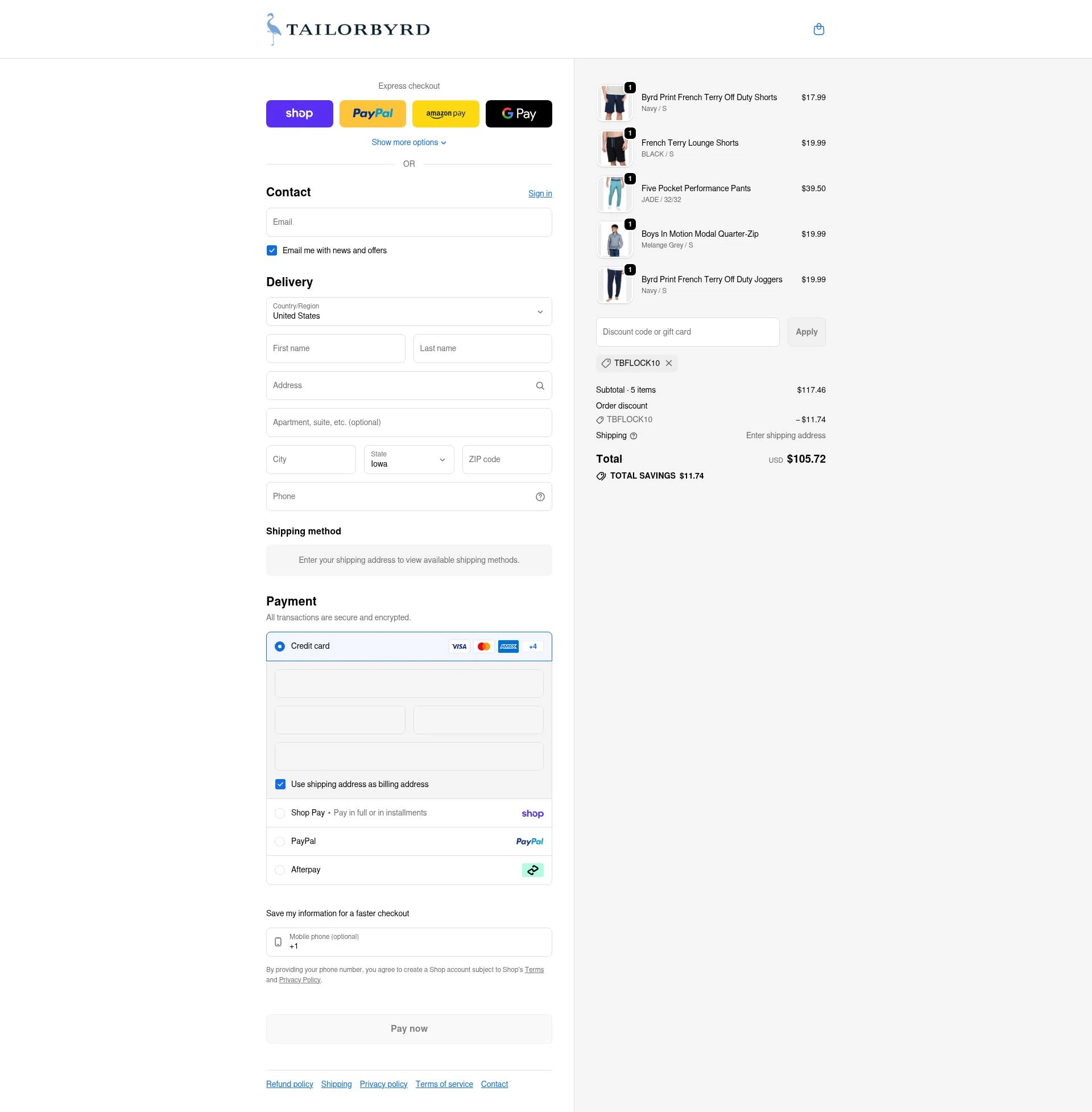 TailorByrd checkout page showing TailorByrd discount code box | Screenshot taken by SimplyCodes community member on Feb 10, 2026