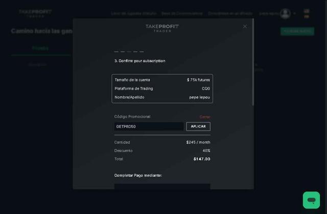 Take Profit Trader checkout page showing Take Profit Trader promo code box | Screenshot taken by SimplyCodes community member on Jul 16, 2025