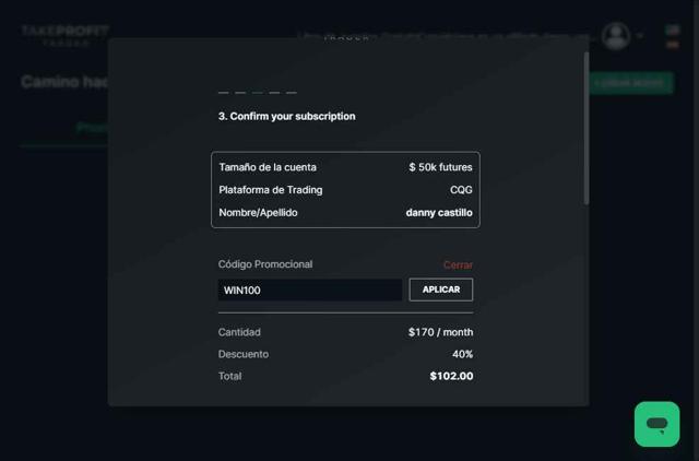 Take Profit Trader checkout page showing Take Profit Trader promo code box | Screenshot taken by SimplyCodes community member on Aug 5, 2025