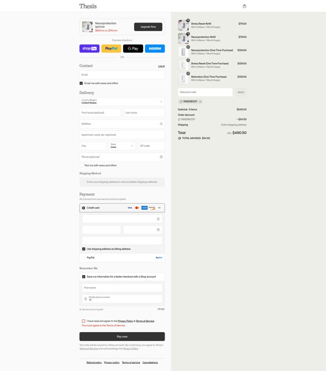 Thesis checkout page showing Thesis discount code box | Screenshot taken by SimplyCodes community member on Aug 16, 2025
