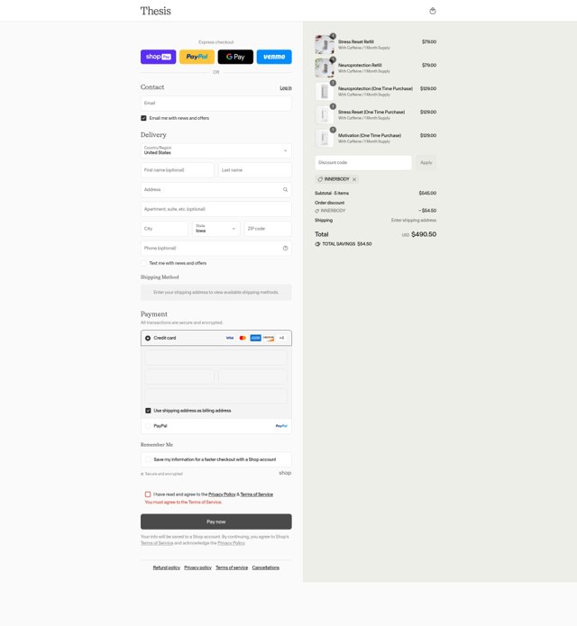 Thesis checkout page showing Thesis discount code box | Screenshot taken by SimplyCodes community member on Aug 26, 2025