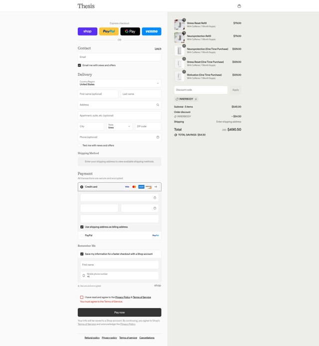 Thesis checkout page showing Thesis discount code box | Screenshot taken by SimplyCodes community member on Aug 30, 2025
