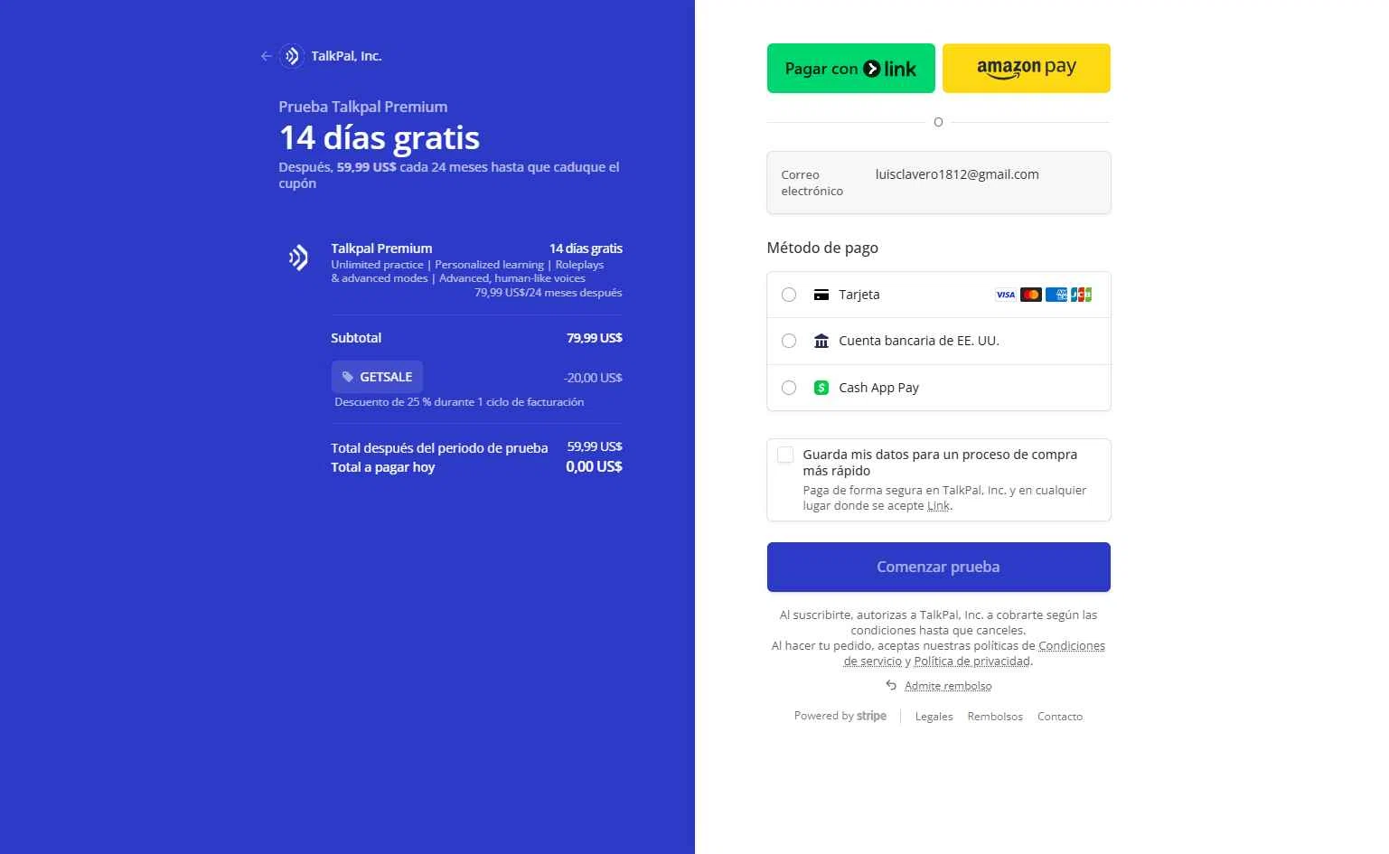 TalkPal checkout page showing TalkPal promo code box | Screenshot taken by SimplyCodes community member on Dec 5, 2025