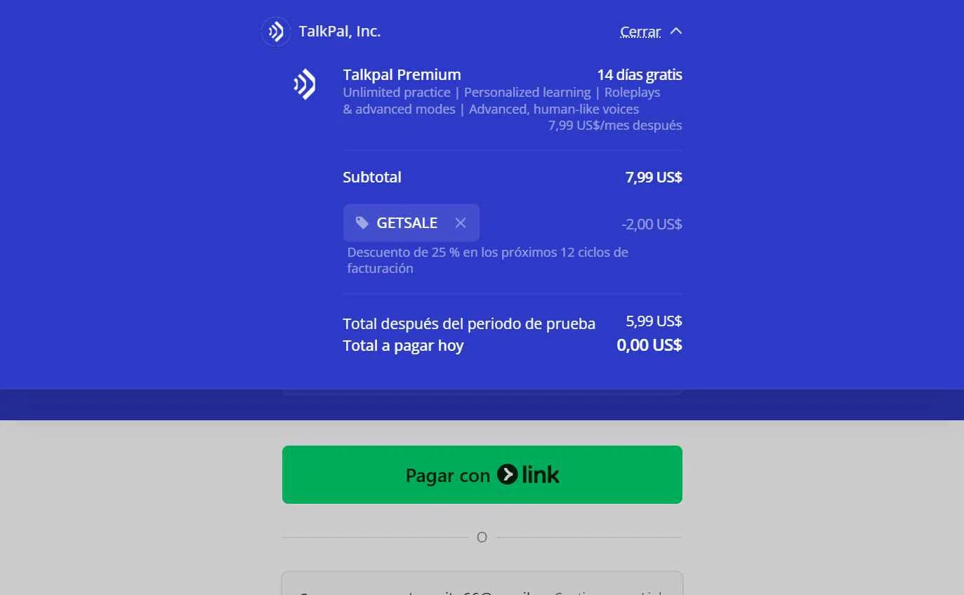 TalkPal checkout page showing TalkPal promo code box | Screenshot taken by SimplyCodes community member on Oct 15, 2025